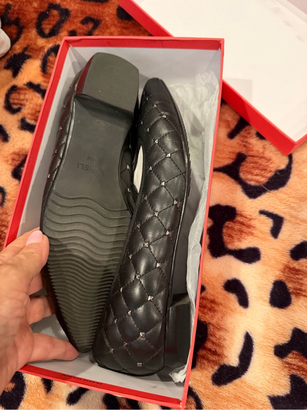 Vaneli Kianni Black Quilted Nappa/Gunmetal Studs Ballet Flats - Picture 3 of 6
